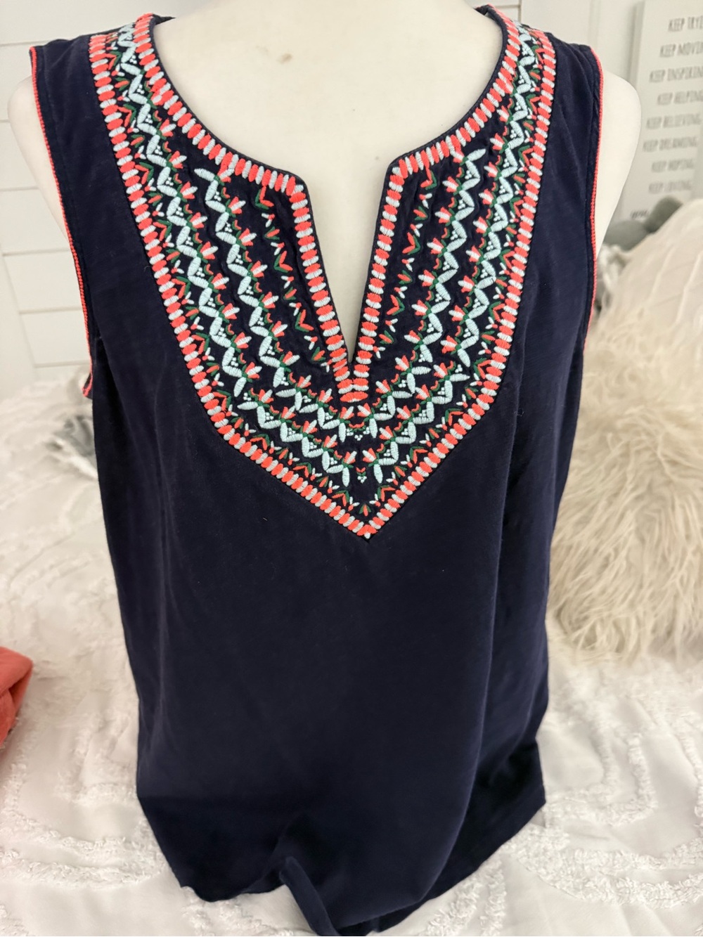 Boden Navy Tank Top with Mint Trim
